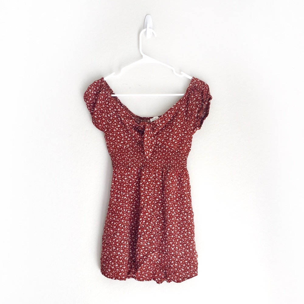 ⭐️5 for $25⭐️ Blush Mini Cottagecore Floral Rust Front Knot Keyhole Dress